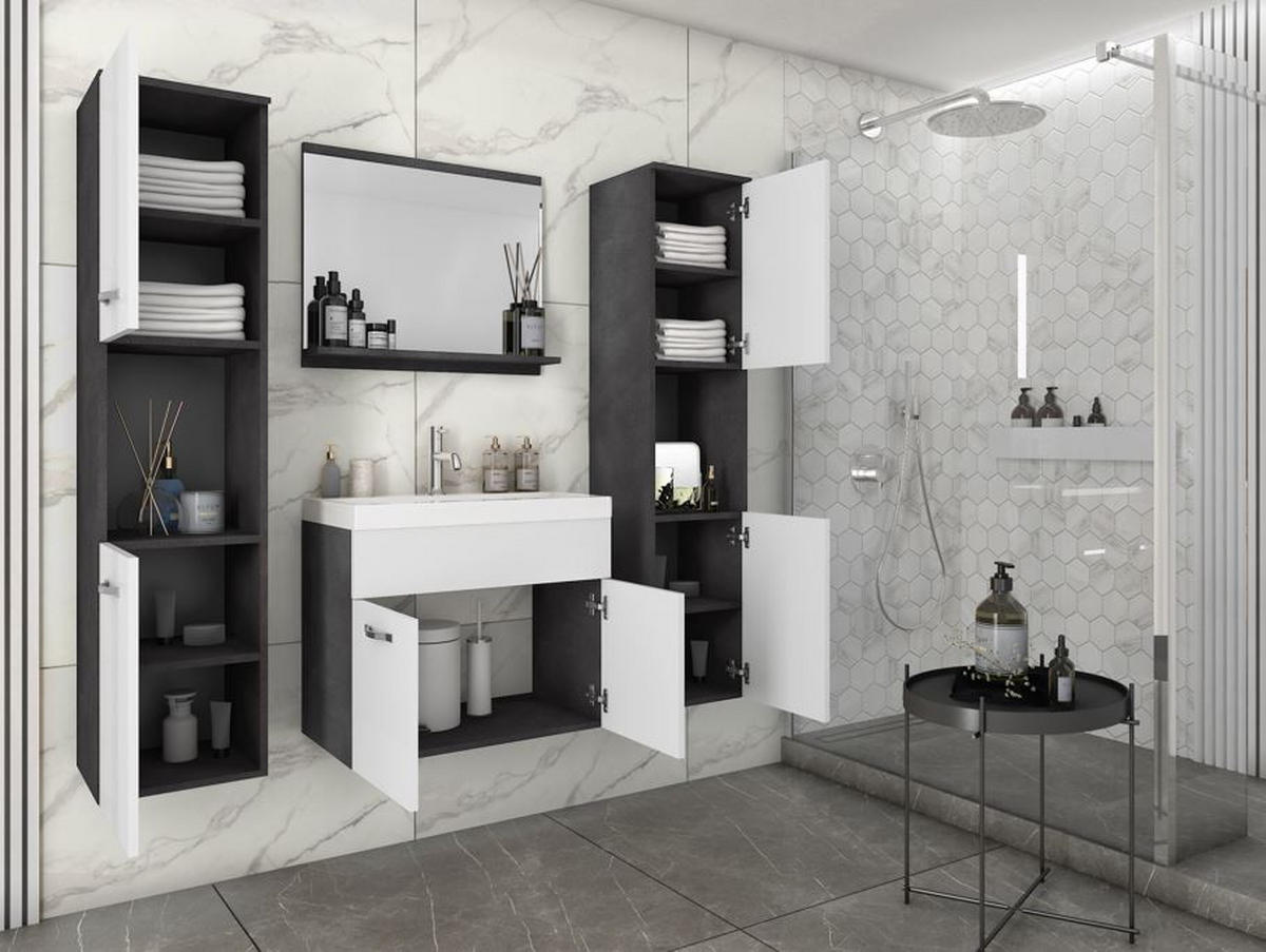 KOUPELNA antracitová, vysoce lesklá bílá  - bílá/antracitová, Lifestyle, kov/kompozitní dřevo (120cm) - P & B
