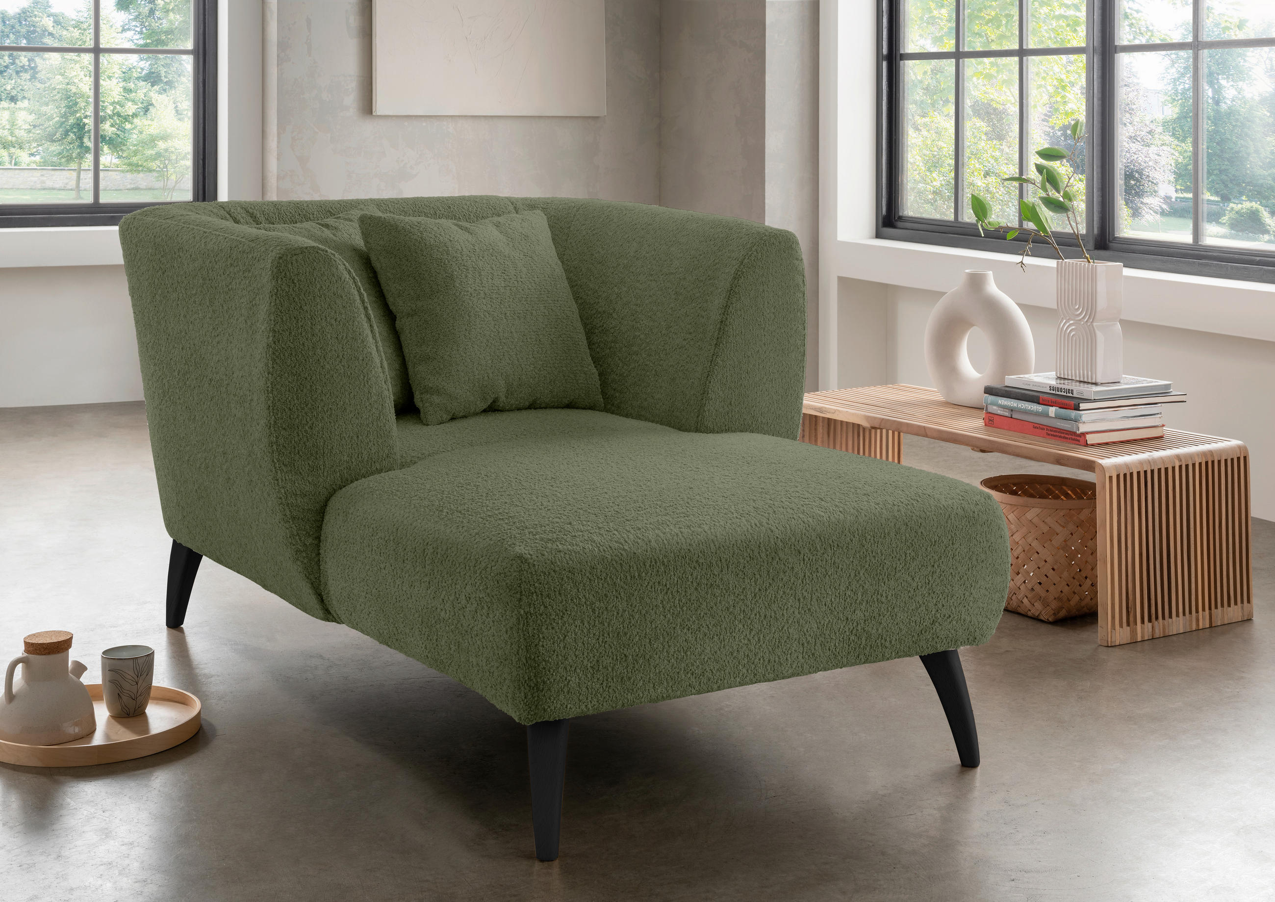 XXL-SESSEL in Bouclé Grün - Schwarz/Grün, Modern, Holz/Textil (108/84/155cm) - MID.YOU