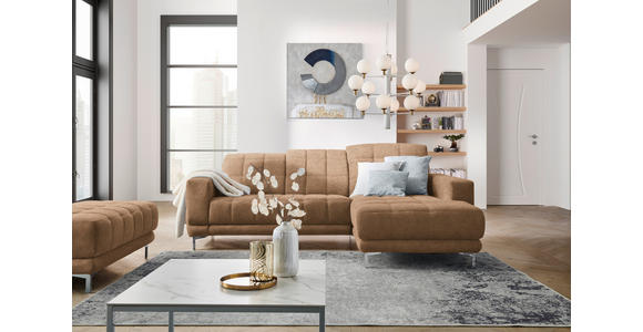ECKSOFA  in Webstoff Braun  260/187 cm  - Chromfarben/Braun, Design, Textil/Metall (260/187cm) - Xora