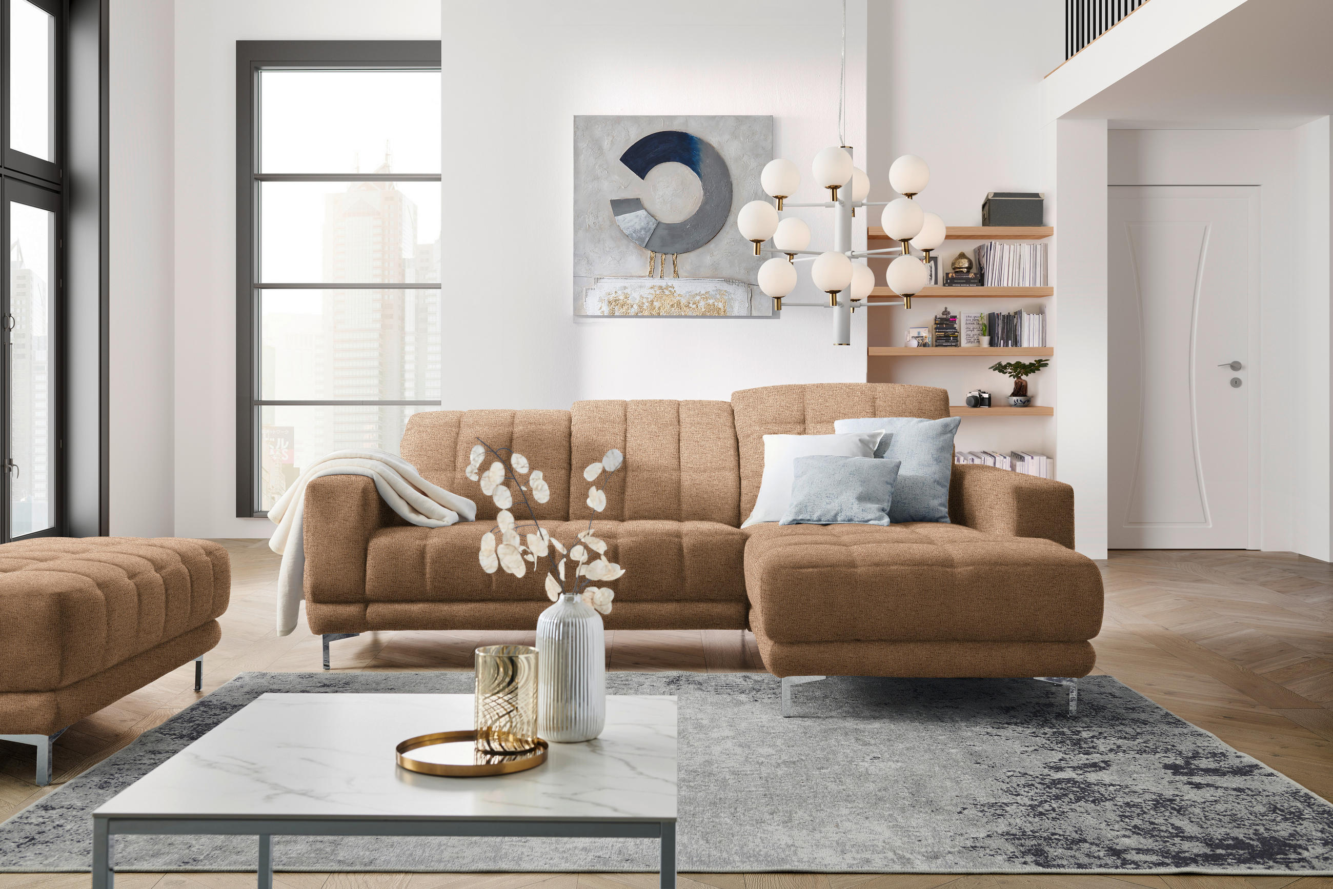 ECKSOFA in Webstoff Braun  - Chromfarben/Braun, Design, Textil/Metall (260/187cm) - Xora