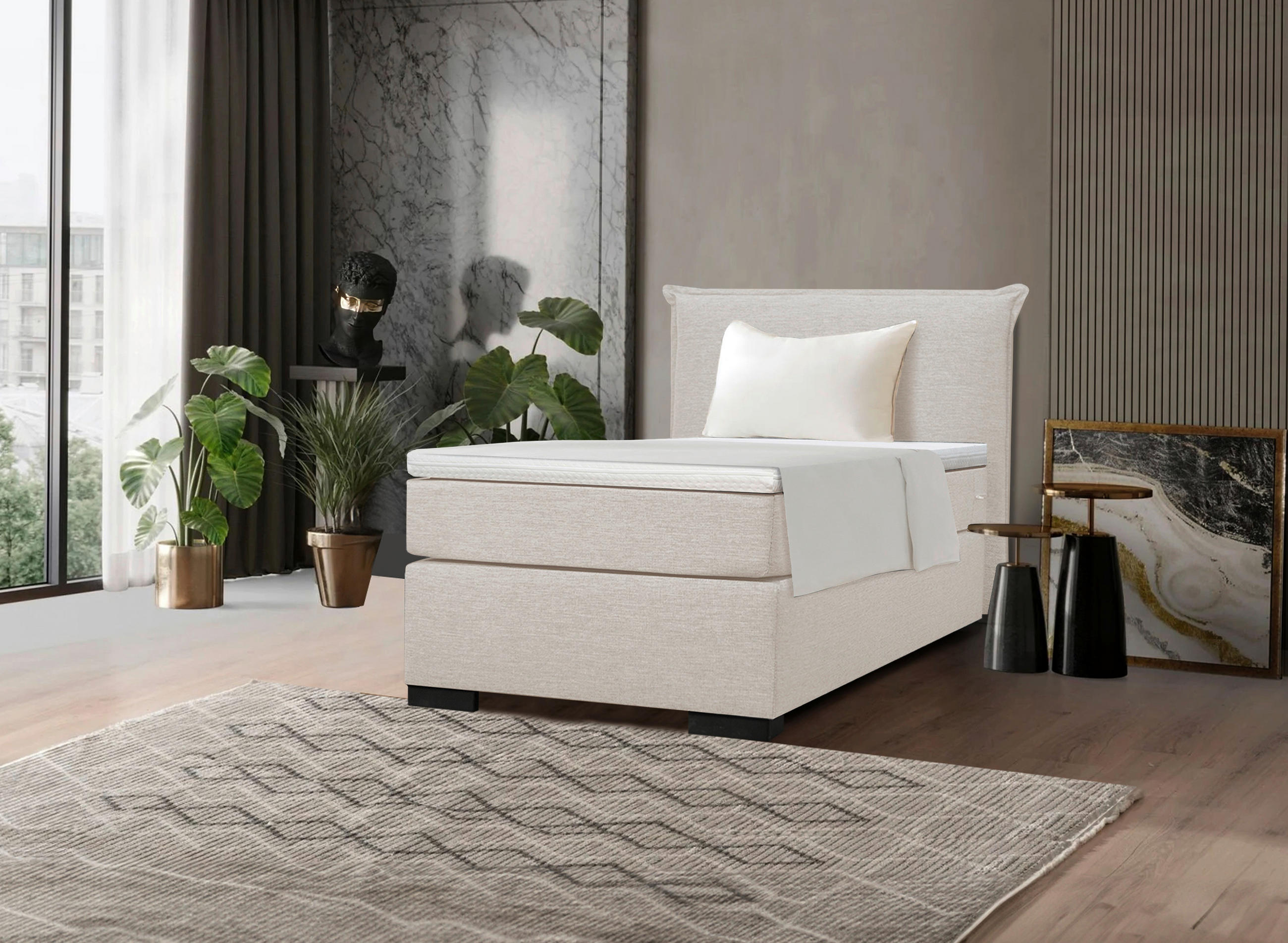 BOXSPRING-ÁGY 90/200 cm  natúr  - natúr/fekete, Modern, faalapú anyag/karton (90/200cm) - MID.YOU