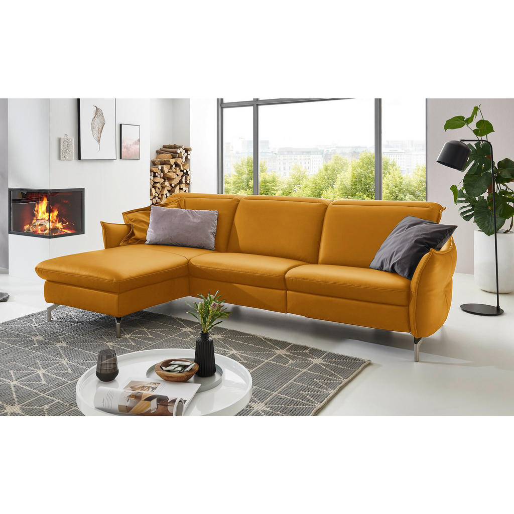 Thumbnail - Livetastic Ecksofa, Currygelb, Leder, Echtleder, Nappaleder, 4-Sitzer, L-Form, 263x179 cm, Made in EU, Hocker erhältlich...