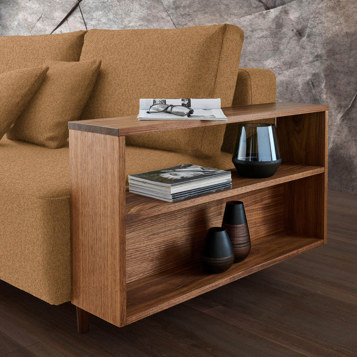 SCHLAFSOFA in Textil Currygelb  - Currygelb/Nussbaumfarben, Natur, Holz/Textil (228/90/100cm) - Joka