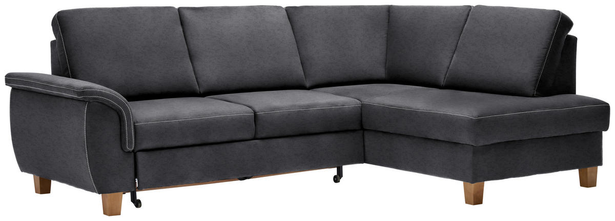 ECKSOFA Dunkelgrau Flachgewebe  - Eichefarben/Dunkelgrau, Design, Holz/Textil (253/185cm) - Cantus