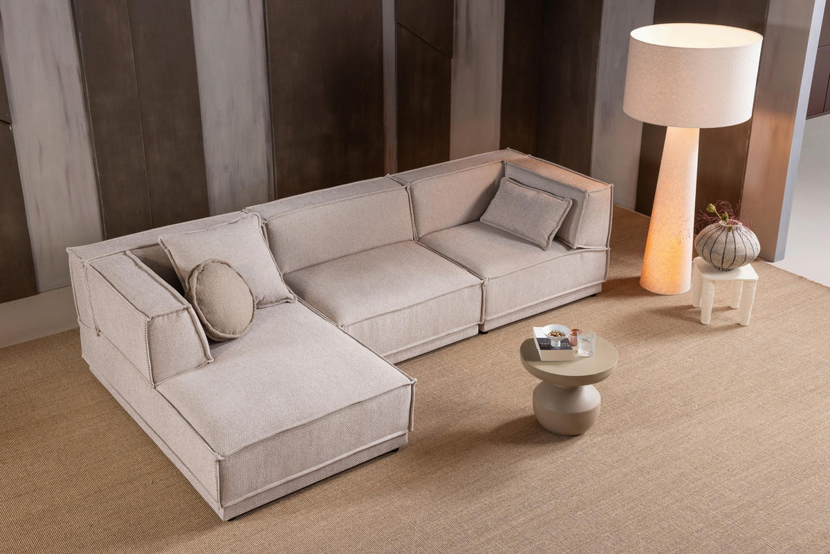 ECKSOFA Manu in Chenille Naturfarben  160/286 cm  - Schwarz/Naturfarben, MODERN, Kunststoff/Textil (160/286cm) - Livetastic