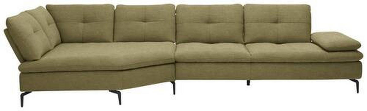 ECKSOFA in Flachgewebe Olivgrün  - Schwarz/Olivgrün, Design, Textil/Metall (157/344cm) - Chilliano