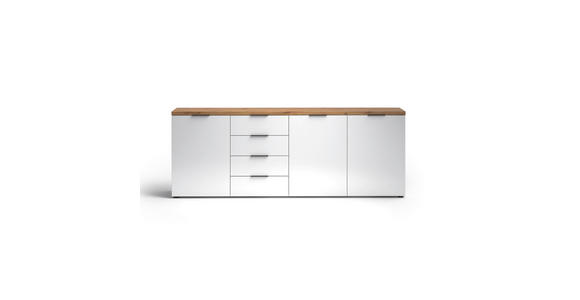 SIDEBOARD Weiß Hochglanz Oberplatte, Einlegeböden  - Eichefarben/Weiß Hochglanz, Design, Holzwerkstoff/Kunststoff (240/43/89cm) - Xora