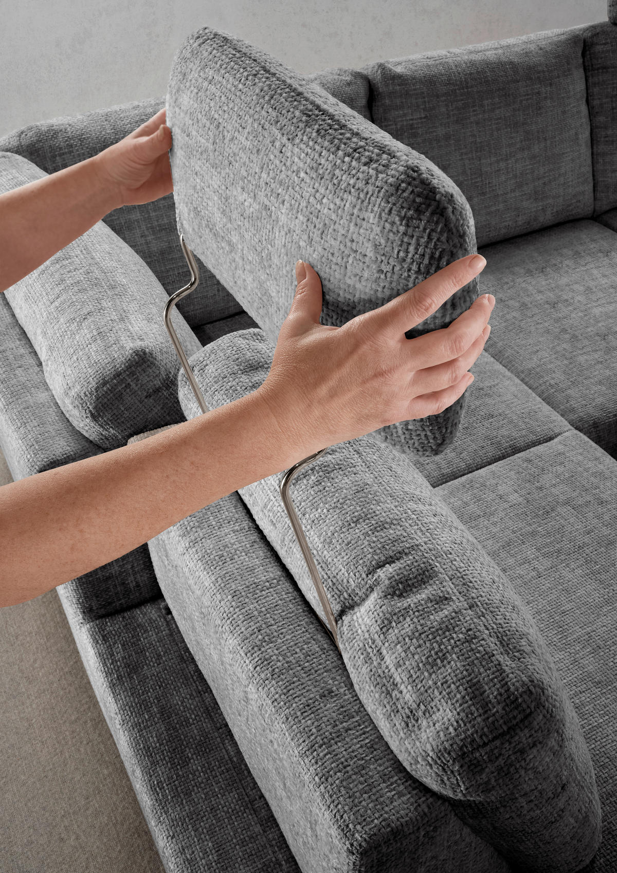 ECKSCHLAFSOFA in Struktur Silberfarben  - Wildeiche/Silberfarben, Modern, Holz/Textil (206/265cm) - Livetastic