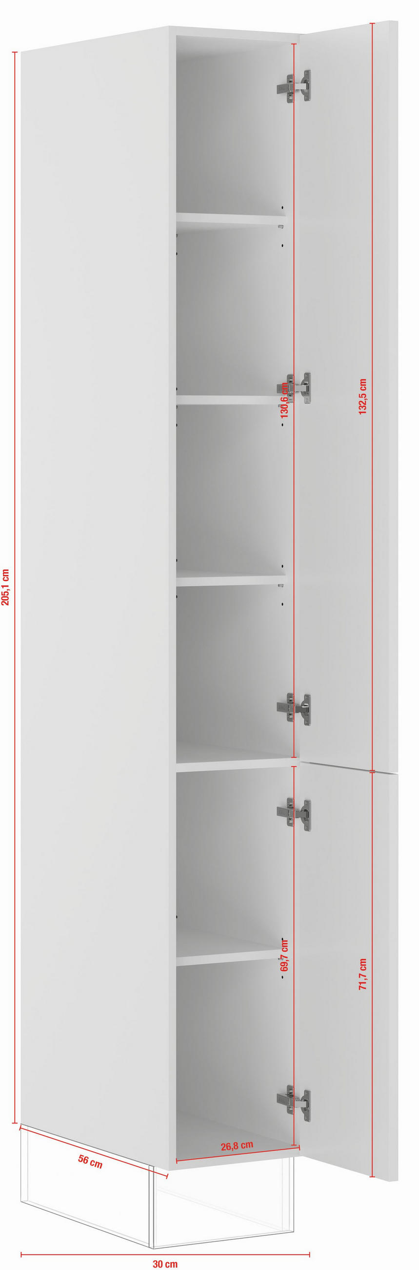 GESCHIRRSCHRANK 30/220,6/57,6 cm  in Weiß  - Edelstahlfarben/Weiß, Basics, Holzwerkstoff/Metall (30/220,6/57,6cm) - Impuls