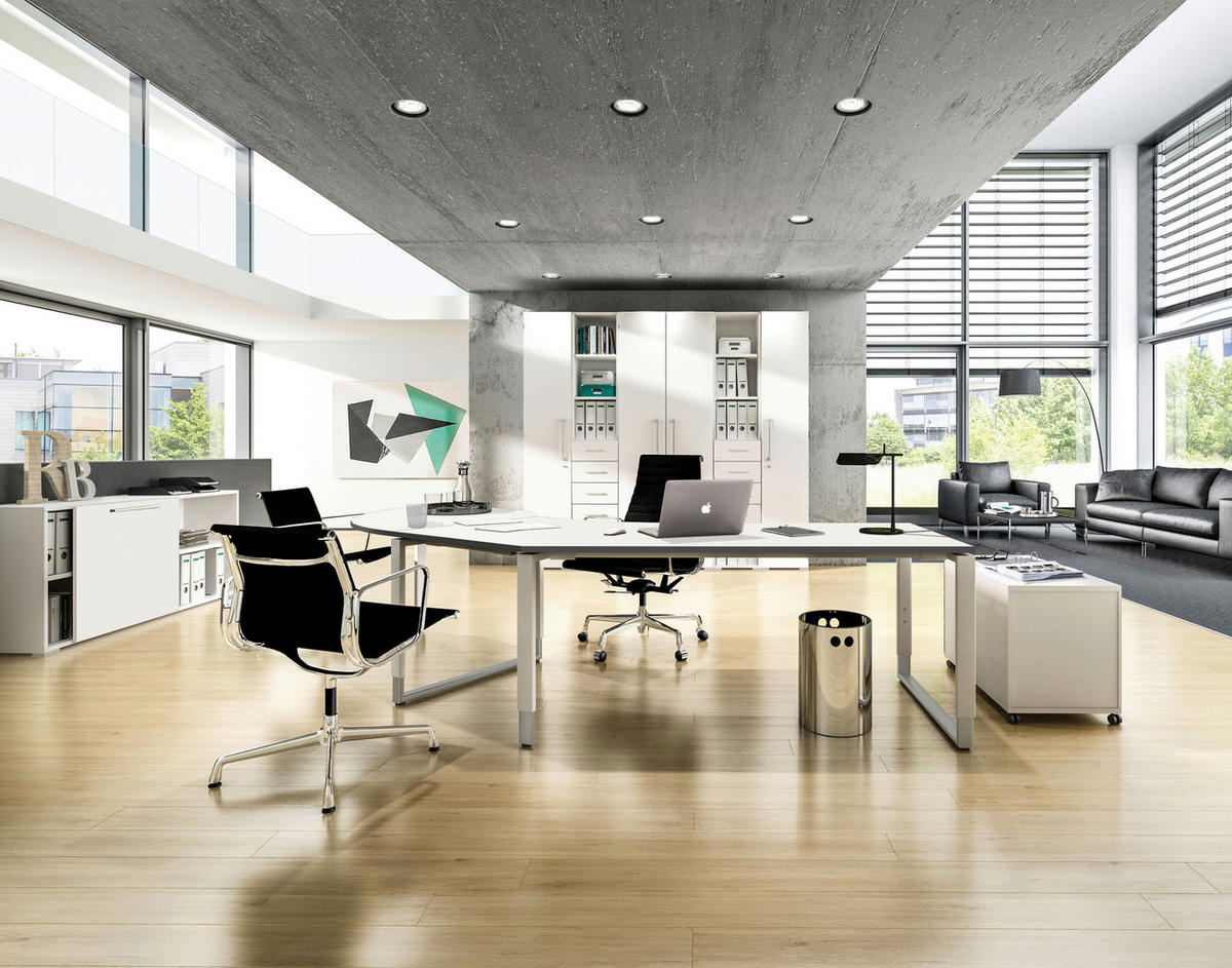 SCHREIBTISCH 200/80-100/68-82 cm  in Grau, Weiß  - Weiß/Grau, Basics, Holzwerkstoff/Metall (200/80-100/68-82cm) - Moderano