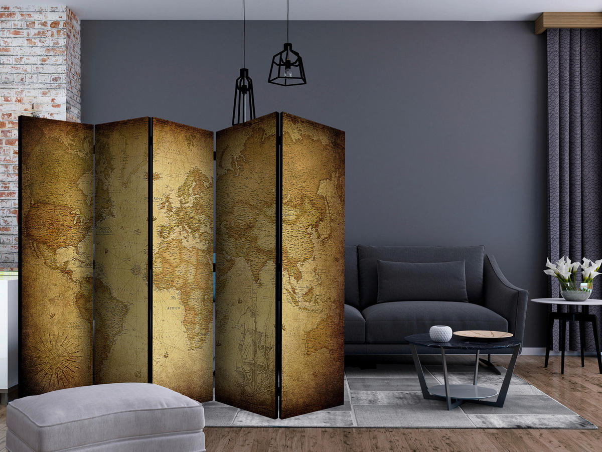 PARAVENT mit 5  Flügel - Beige/Braun, Basics, Holz/Textil (225/172/3cm) - artgeist