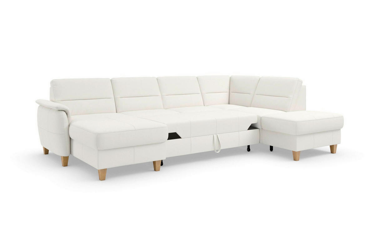 SEDACIA SÚPRAVA, koža, biela - biela/farba duba, Basics, koža/drevo (163/308/212cm) - Sit & More
