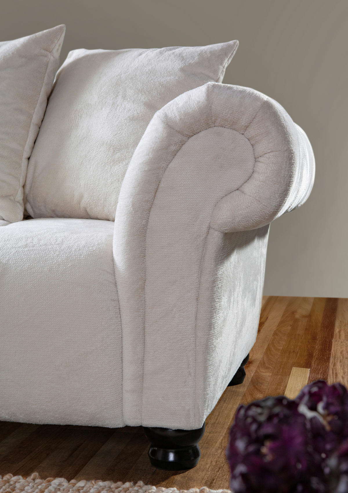 ECKSOFA Weiß Plüsch  - Dunkelbraun/Weiß, KONVENTIONELL, Holz/Textil (190/288cm) - Carryhome