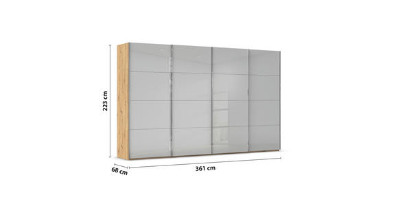SCHWEBETÜRENSCHRANK  in Eiche Artisan, Seidengrau  - Chromfarben/Seidengrau, Design, Glas/Holzwerkstoff (361/223/68cm) - Novel