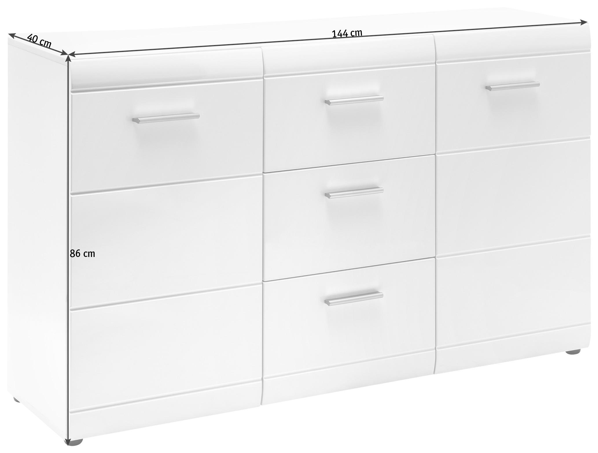 SIDEBOARD Weiß - Silberfarben/Weiß, Design, Holzwerkstoff/Kunststoff (144/86/40cm) - Carryhome