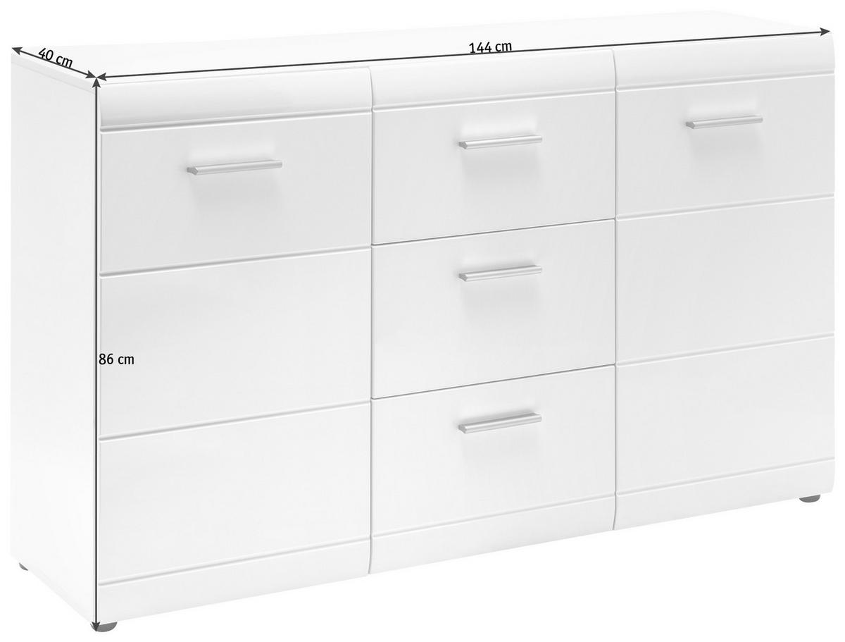 KOMODA, bela  - srebrne barve/bela, Design, umetna masa/leseni material (144/86/40cm) - Carryhome