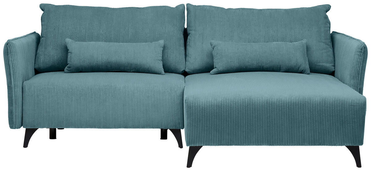 ECKSOFA Türkis Cord  - Türkis/Schwarz, Design, Textil/Metall (254/175cm) - Stylife