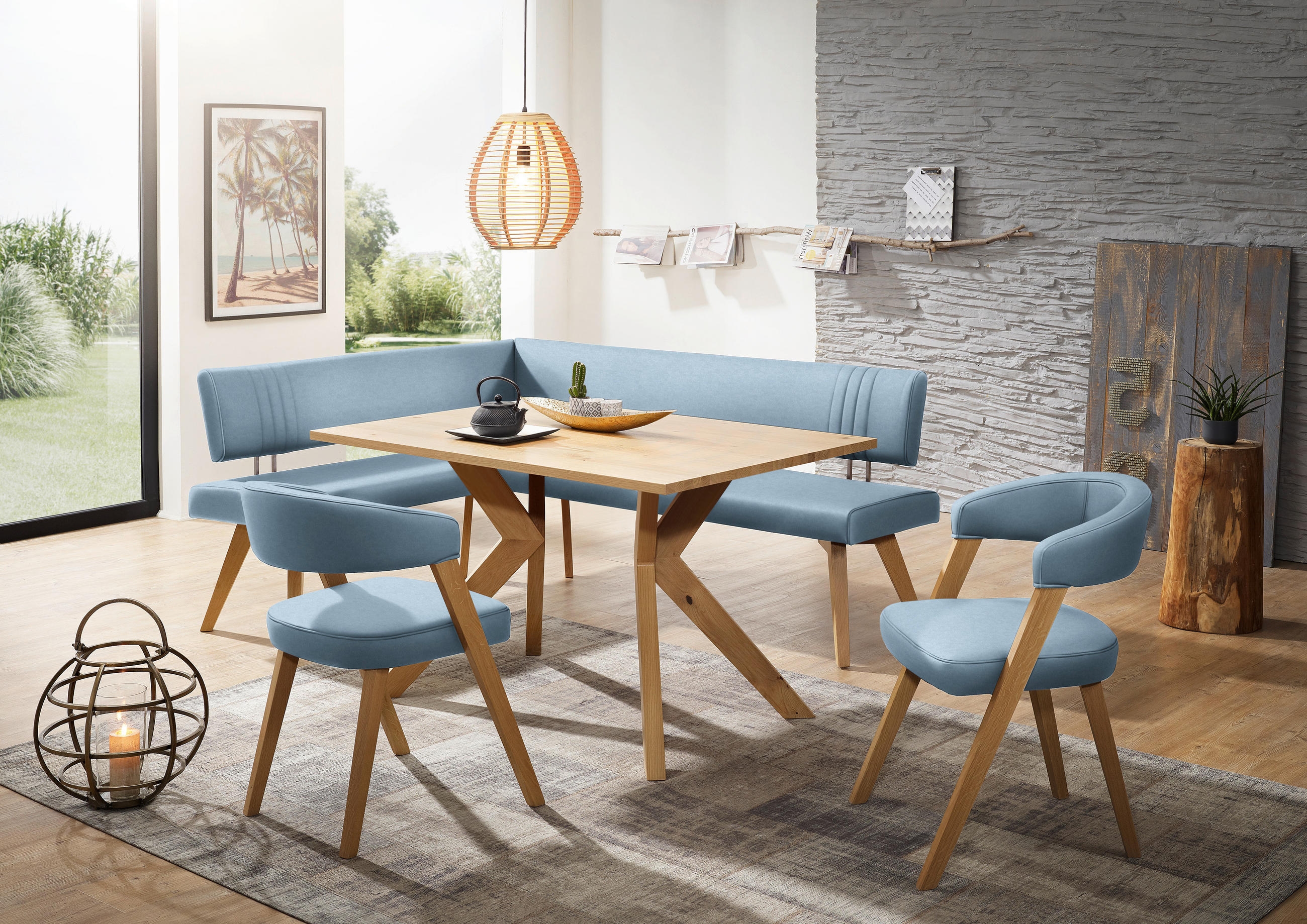ECKBANK 160/170 cm  in Hellblau, Wildeiche  - Wildeiche/Eichefarben, Design, Holz/Textil (160/170cm) - Venda