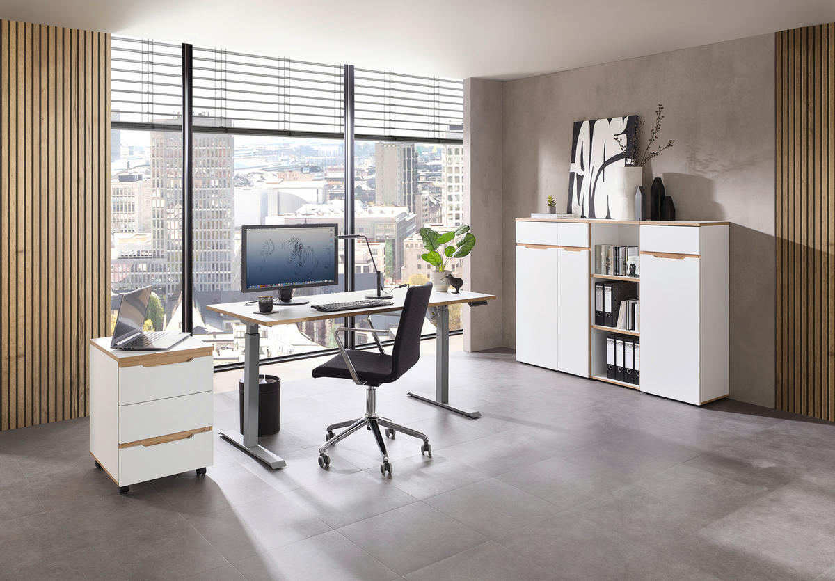 SCHREIBTISCH  in Silberfarben, Weiss, Eiche Artisan  - Weiss/Silberfarben, Konventionell, Holzwerkstoff/Metall (120/77/73cm) - MID.YOU