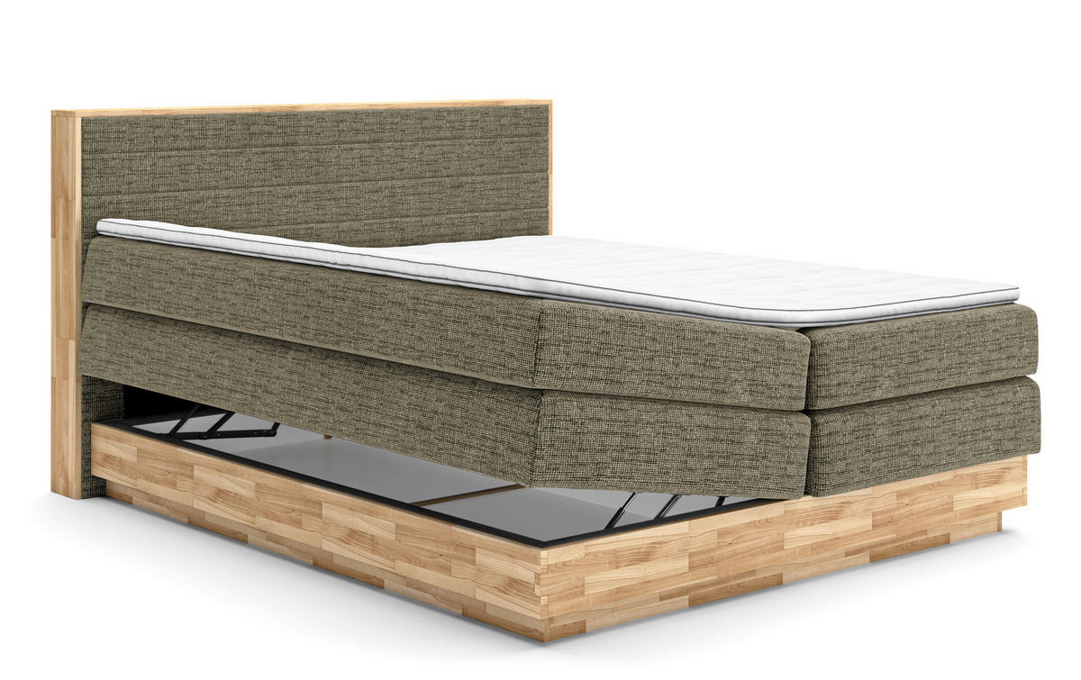 BOXSPRINGBETT 160/200 cm,  in Eichefarben, Dunkelgrün, Matratze, gepolstertes Kopfteil, Bettkasten, Topper, H2 + H2 = mittel  - Dunkelgrün/Eichefarben, MODERN, Holz/Kunststoff (160/200cm) - Livetastic