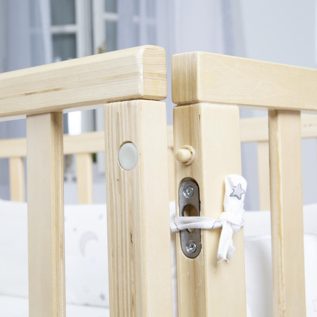 BEISTELLBETT Stubenbett 3 in 1 Sternenzauber  - Hellgrau/Naturfarben, Basics, Holzwerkstoff/Textil (49,5/85,5/90cm) - Roba