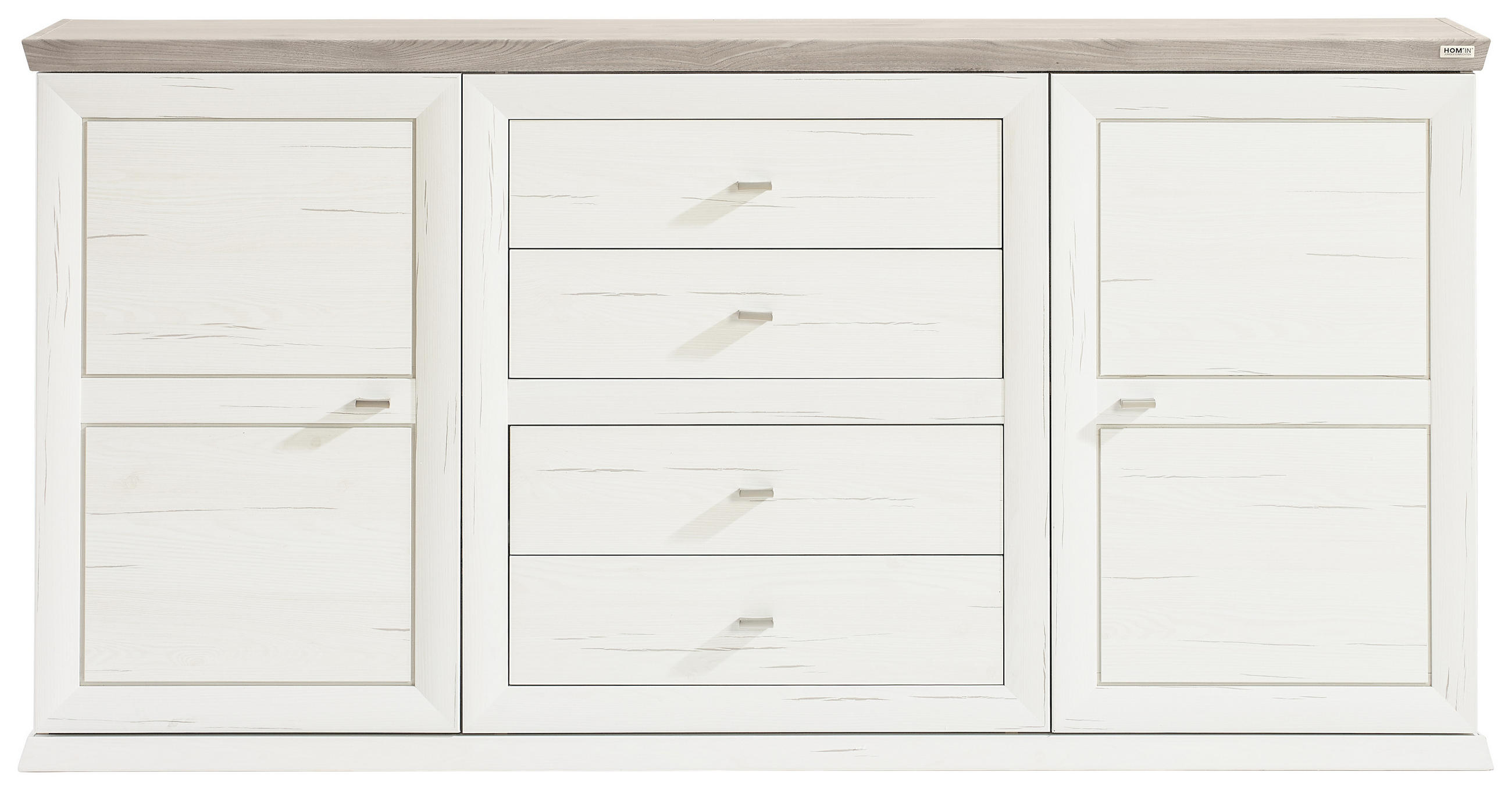 Thumbnail - Hom`in Sideboard, Grau, Weiß, Holzwerkstoff, 2 Fächer, 4 Schublade(n) Schubladen, 180x89x43 cm, Typenauswahl, Beimöbel e...