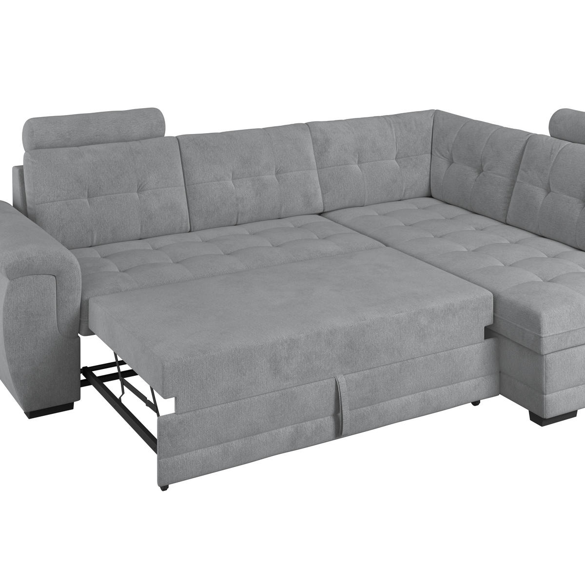 ECKSOFA Grau Mikrofaser, Struktur Bettkasten, Schlaffunktion, Rücken echt, Kopfteilverstellung, Kopfstütze  - Schwarz/Grau, KONVENTIONELL, Kunststoff/Textil (251/183cm) - MID.YOU
