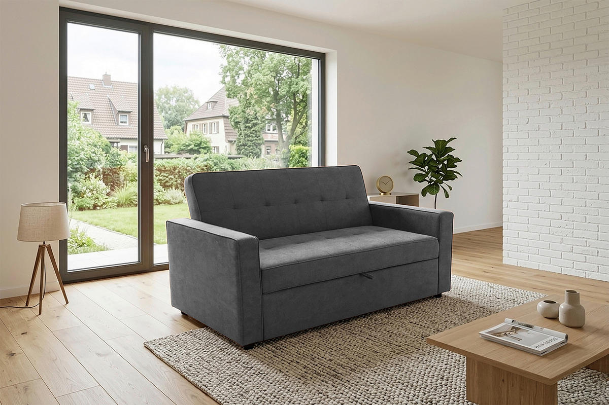 SCHLAFSOFA Flachgewebe Dunkelgrau  - Dunkelgrau, Trend, Textil (162/90/89cm) - Livetastic