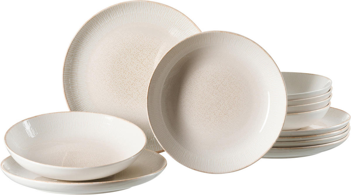 TAFELSERVICE Creme, Weiß Cara 12-teilig  - Creme/Weiß, KONVENTIONELL, Keramik (29/29/19cm) - Ritzenhoff Breker