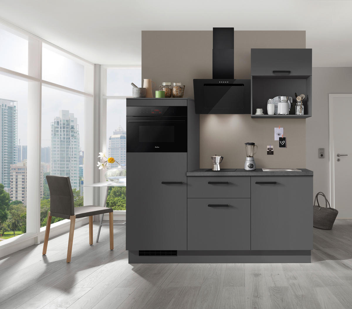 KÜCHENBLOCK 180 cm   in Graphitfarben  - Schieferfarben/Schwarz, Basics, Holzwerkstoff/Metall (180cm) - Impuls