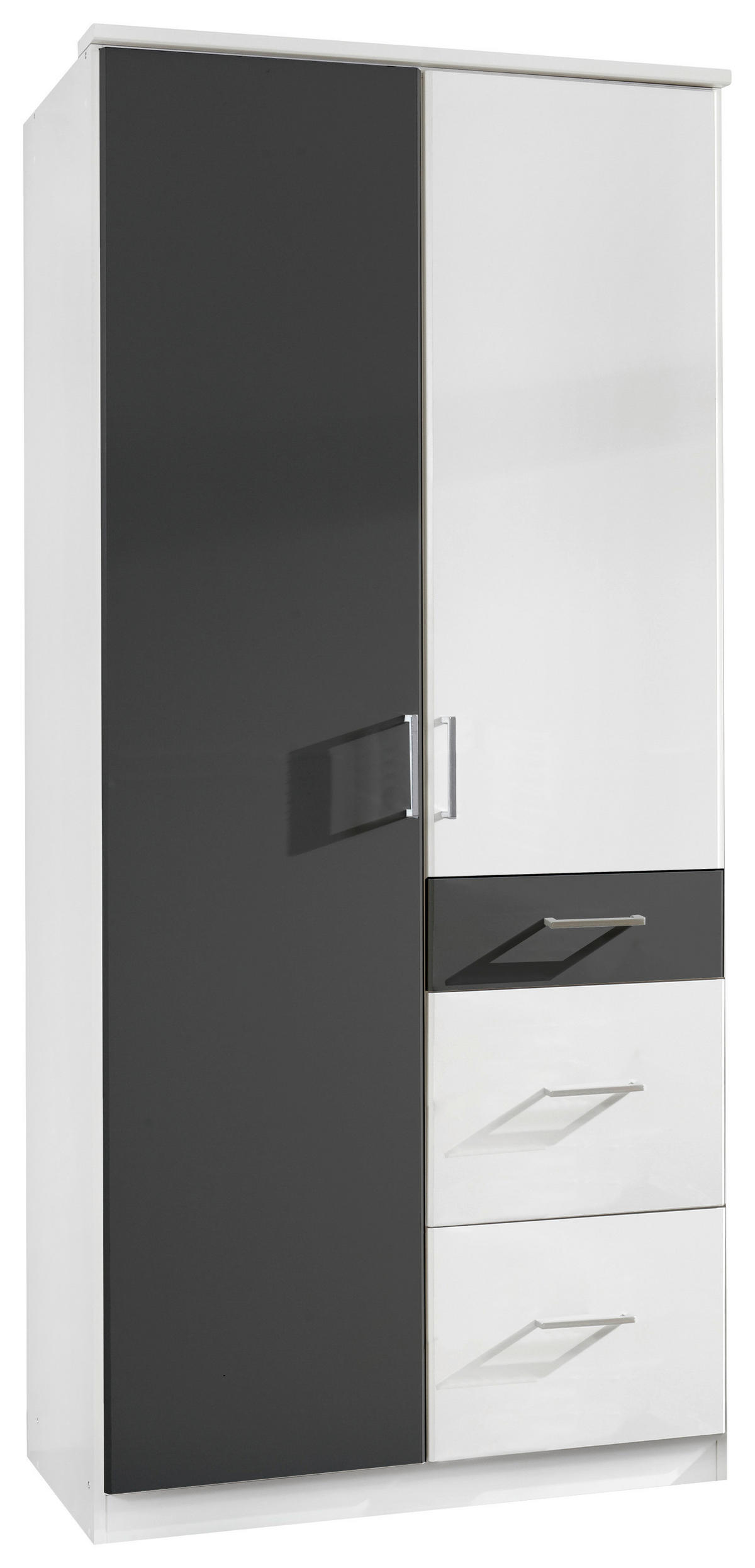 ARMOIRE À PORTES BATTANTES in Graphitfarben, Weiss  - Weiss/Alufarben, Design, Holz/Holzwerkstoff (90/199/58cm) - MID.YOU