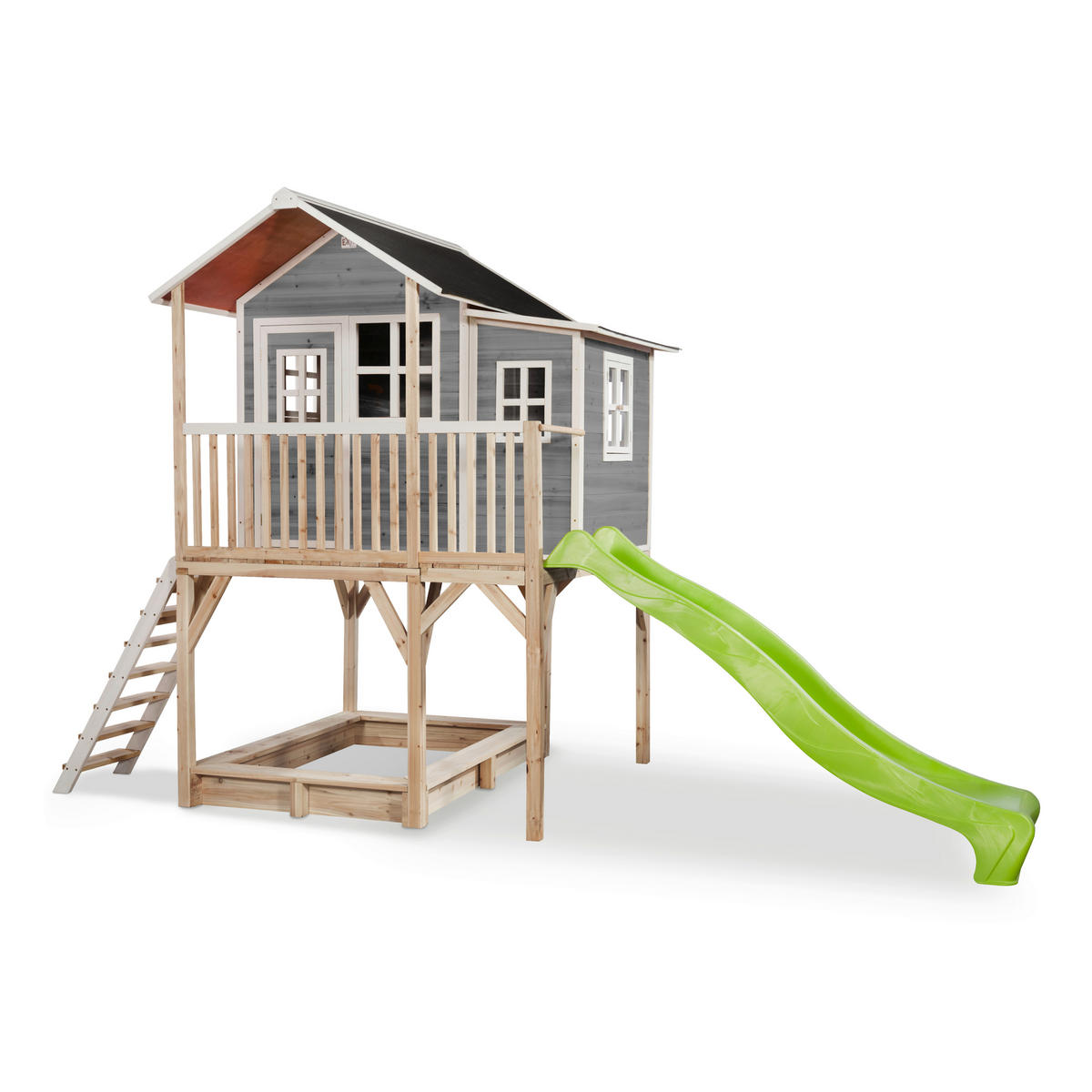 SPIELTURM  - Grau/Grün, KONVENTIONELL, Holz (444/190/269cm) - EXIT Toys