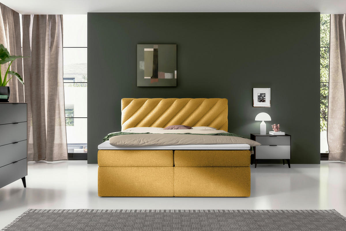 BOXBETT 140/200 cm  in Gelb  - Gelb/Schwarz, Modern, Textil (140/200cm) - MID.YOU