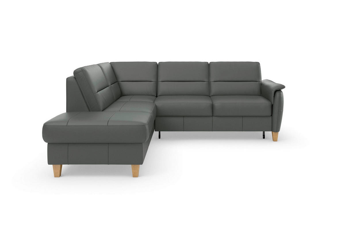 ROHOVÁ SEDAČKA, kůže, antracitová - barvy dubu/antracitová, Basics, dřevo/kůže (212/236cm) - Sit & More