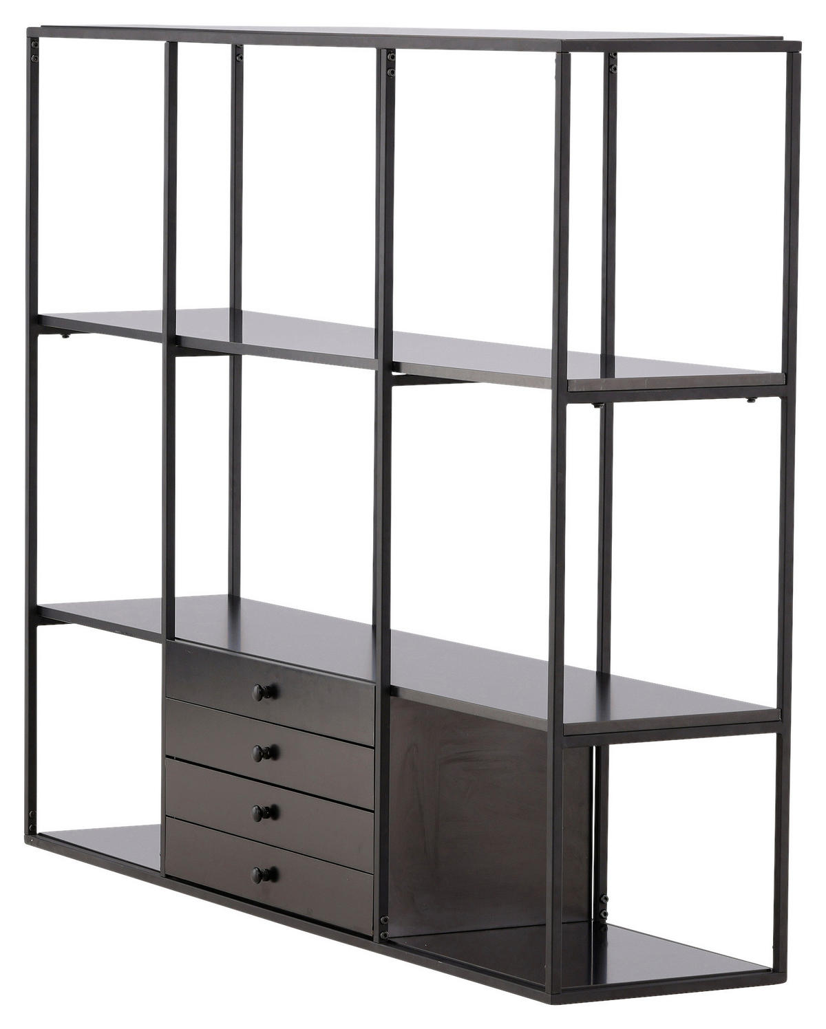 REGAL Schwarz, Nussbaumfarben  - Nussbaumfarben/Schwarz, Design, Holzwerkstoff/Metall (150/120/35cm) - Livetastic