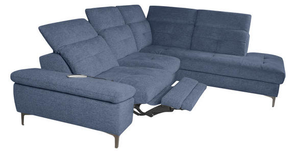 ECKSOFA Blau Webstoff  - Blau/Schwarz, KONVENTIONELL, Textil/Metall (288/225cm) - Carryhome