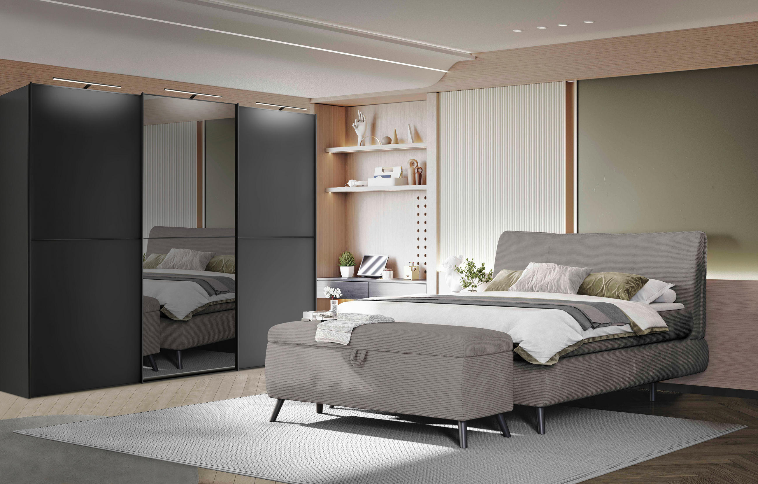 BOXSPRINGBETT 180/200 cm  in Grau  - Schwarz/Grau, Trend, Holz/Textil (180/200cm) - Esposa