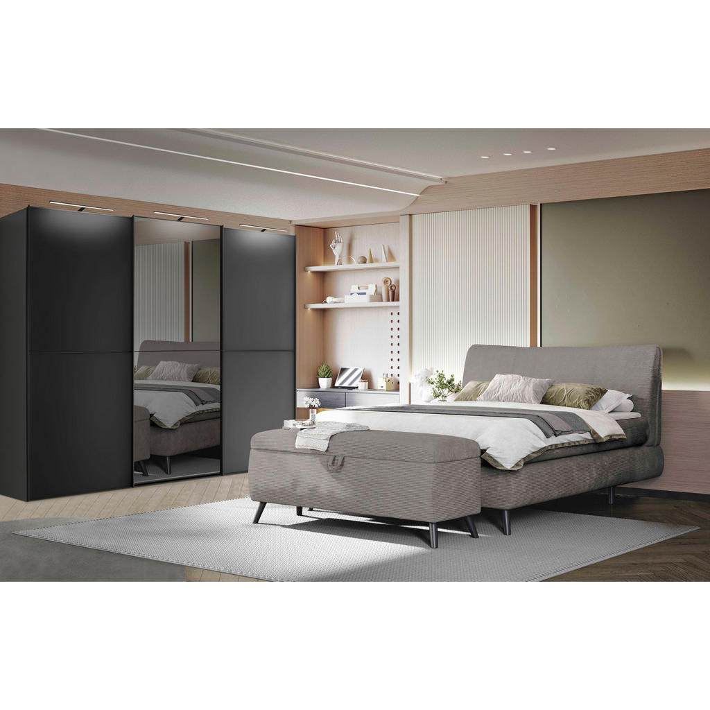 Thumbnail - Esposa Boxspringbett, Grau, Textil, Buche, massiv, H2 + H3, 7-Zonen, Höhe ca. 20 cm, 180x200 cm, Topper durchgehend, Wen...