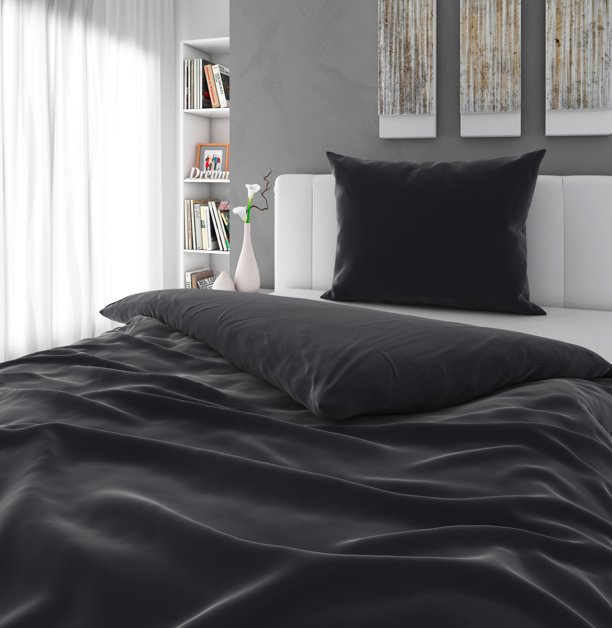 POSTELJINA SAORI 140/200 cm saten antracit  - antracit, Osnovno, tekstil (140/200cm) - Novel