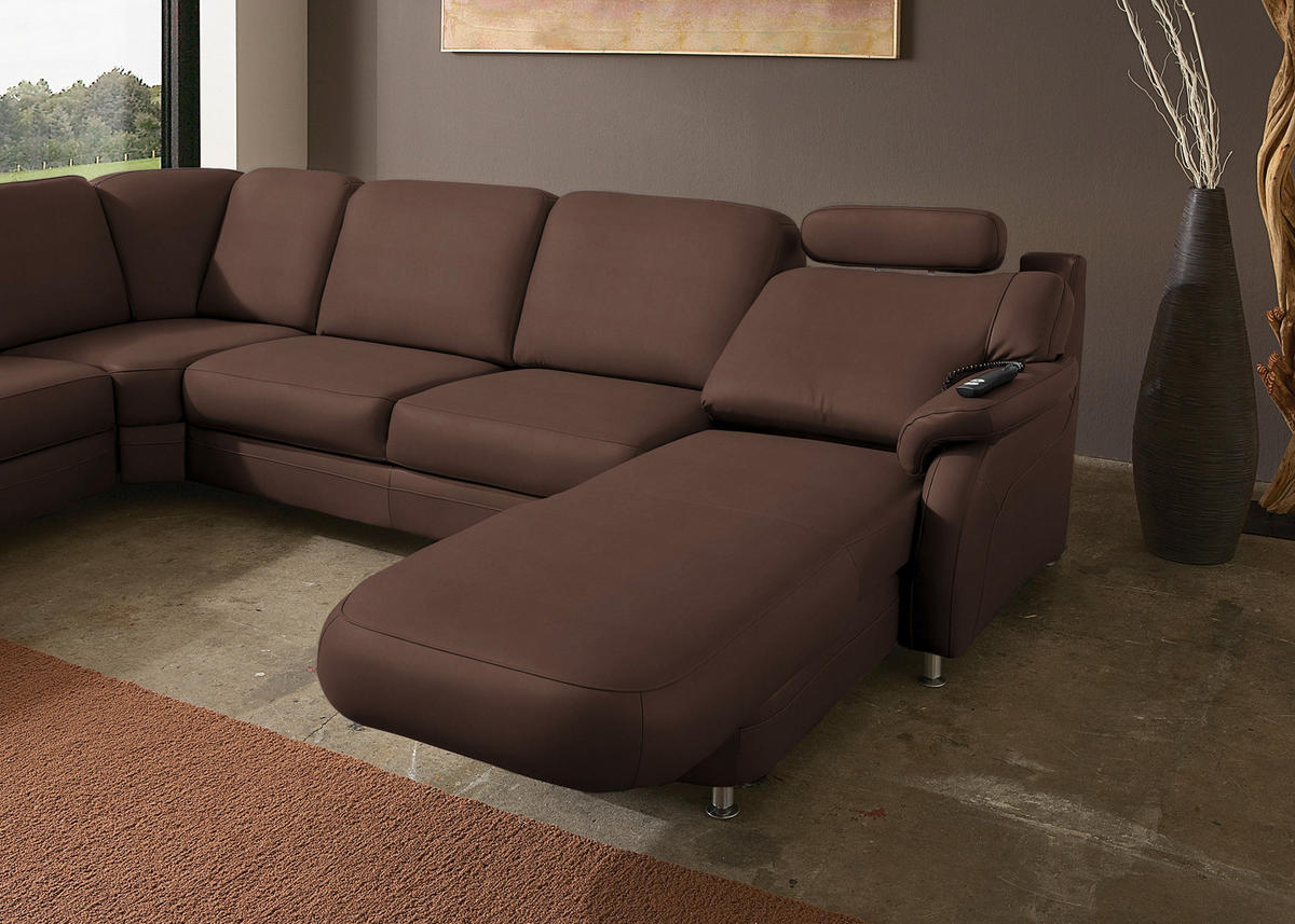 WOHNLANDSCHAFT Echtleder Mokka  - Alufarben/Mokka, Konventionell, Leder/Metall (239/329/165cm) - Beldomo Premium