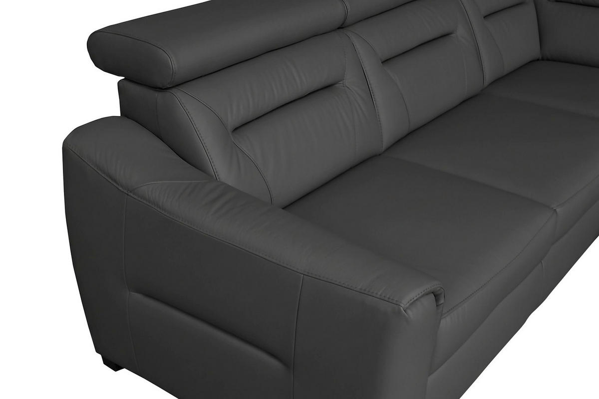 ECKSOFA Anthrazit Echtleder Lederlook Bettkasten, Schlaffunktion, Rücken echt, Kopfteilverstellung  - Wengefarben/Anthrazit, Design, Leder/Holz (212/260cm) - Celina Home