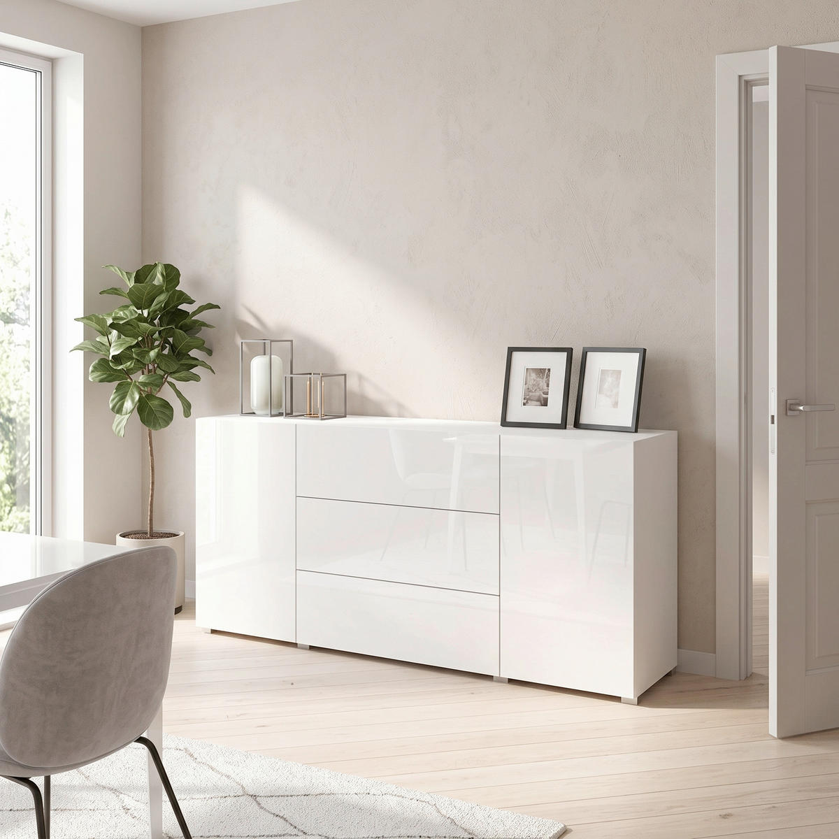 SIDEBOARD Berlin 150/68/38,5 cm 3 Schublade(n)  - Weiss Hochglanz/Weiss, Design, Holzwerkstoff/Kunststoff (150/68/38,5cm) - P & B