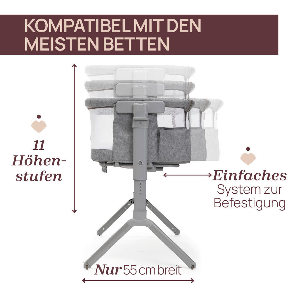BEISTELLBETT Next2Me Armonia  - Grau, Basics, Textil/Metall (99/69/83/55,5cm) - Chicco