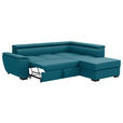 ECKSOFA Petrol Flachgewebe Schlaffunktion, Rücken echt, Kopfteilverstellung, Liegefläche im Originalstoff  - Petrol/Schwarz, KONVENTIONELL, Kunststoff/Textil (266/220cm) - Carryhome