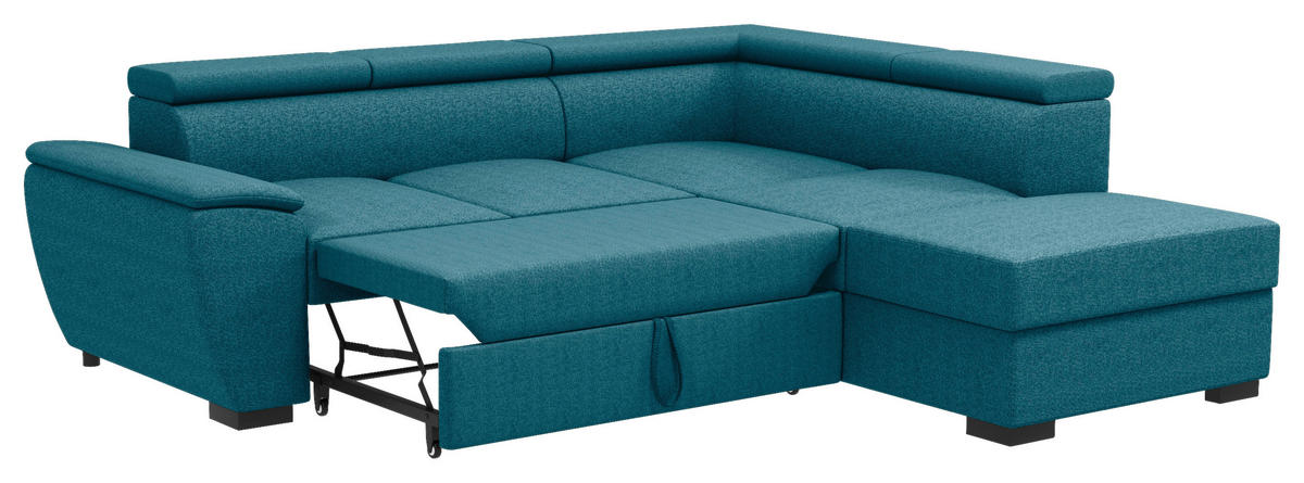 ECKSOFA Petrol Flachgewebe  - Petrol/Schwarz, KONVENTIONELL, Kunststoff/Textil (266/220cm) - Carryhome