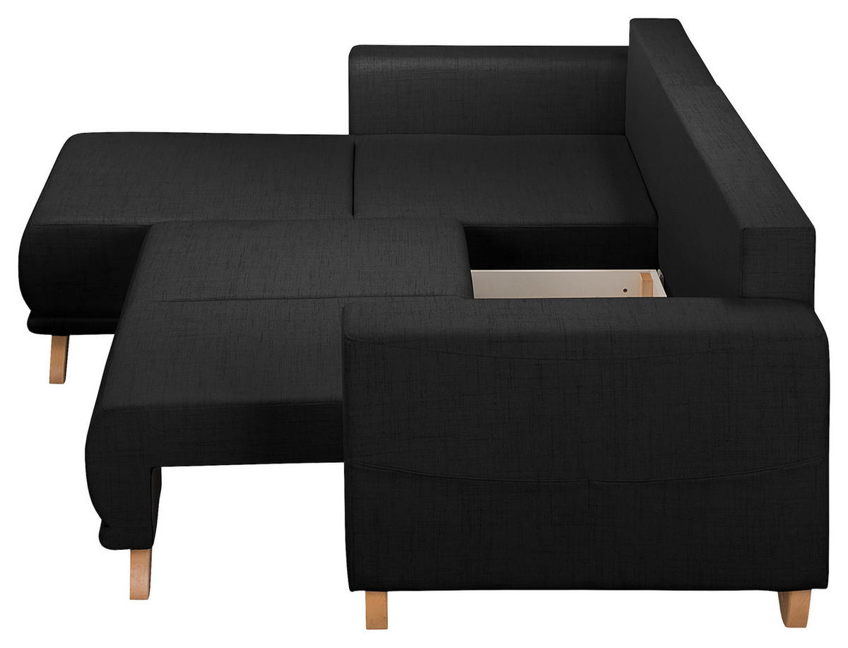 ECKSOFA Bella Schwarz Textilgeflecht  - Wengefarben/Schwarz, Design, Holz/Textil (257/174cm) - Livetastic