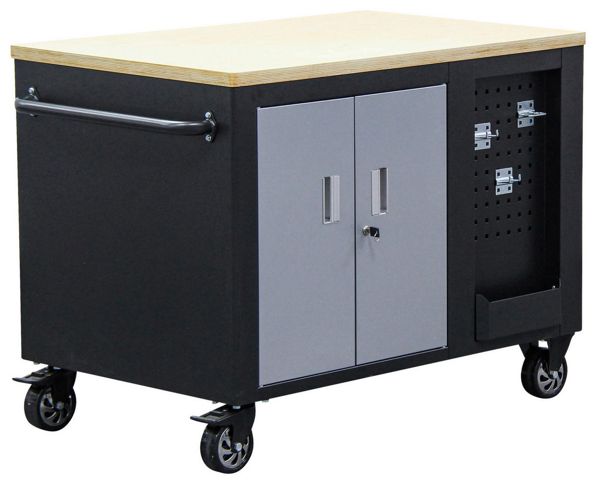 WERKSTATTWAGEN 115/88,6/74 cm  - Silberfarben/Schwarz, Basics, Holz/Metall (115/88,6/74cm)