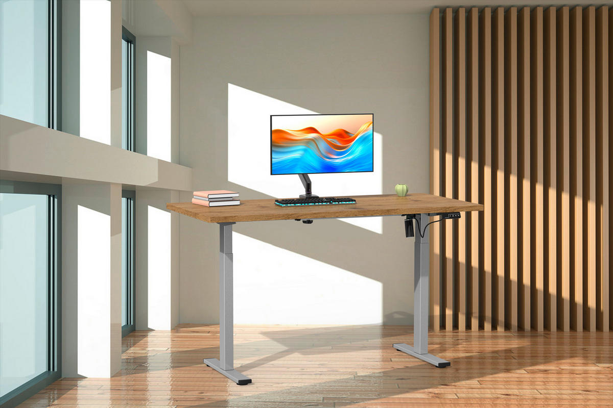 SCHREIBTISCH  in Silberfarben, Honigeiche  - Honigeiche/Silberfarben, Design, Holzwerkstoff/Metall (110/71/80cm) - MID.YOU