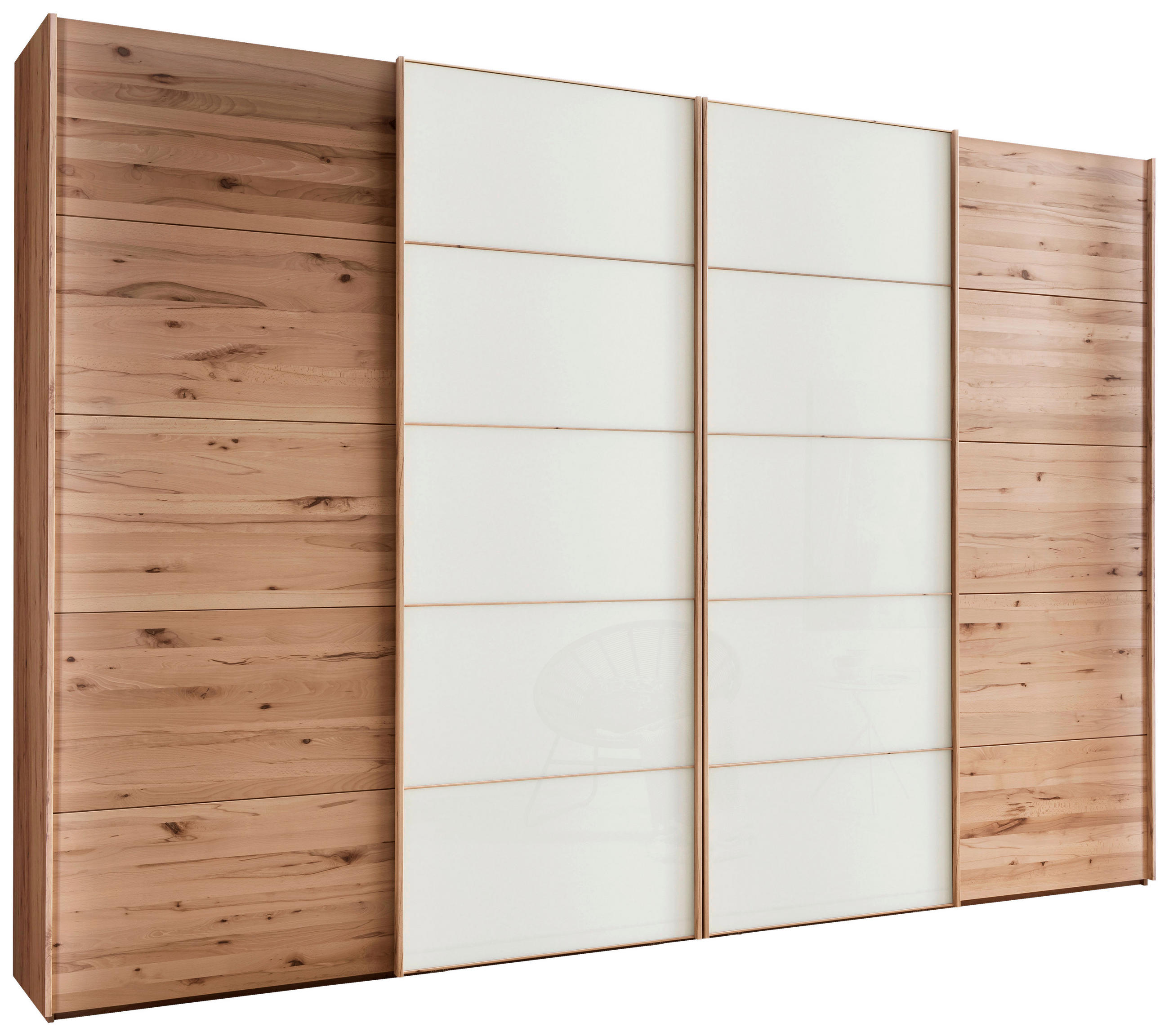 SCHWEBETÜRENSCHRANK 330/217/67 cm 4-türig Weiß, Buchefarben  - Buchefarben/Weiß, Natur, Glas/Holz (330/217/67cm) - Linea Natura