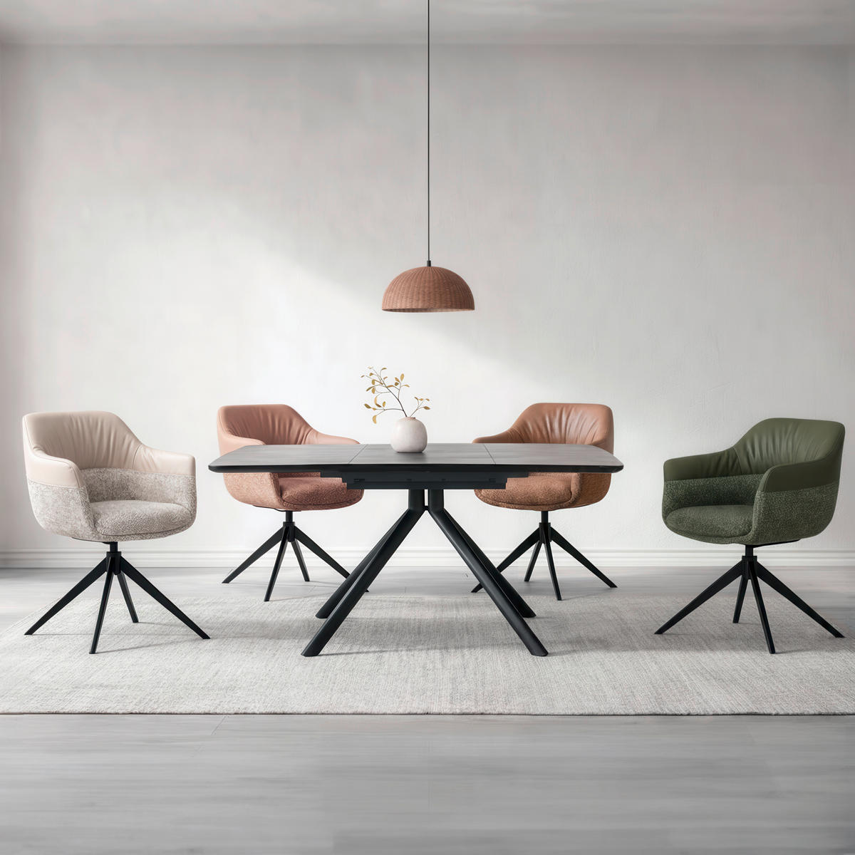 ESSTISCH 90-130/90/76 cm Nachbildung  Keramik, Holzwerkstoff ausziehbar quadratisch Grau, Schwarz  - Schwarz/Grau, Design, Keramik/Holzwerkstoff (90-130/90/76cm) - Novel